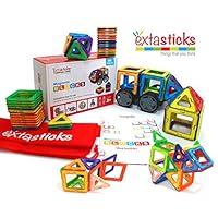 Extasticks Magnetic Blocks (66pcs Set) Magnetic Building Blocks, Shapes, Tiles - Educational Toys for Toddlers - Magnets for Kids - Magnet Construction Toys Toddler Learning kit (NonToxic Certified)