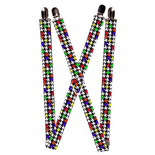Black White Rainbow Woven Checkered Checker Pattern Suspenders