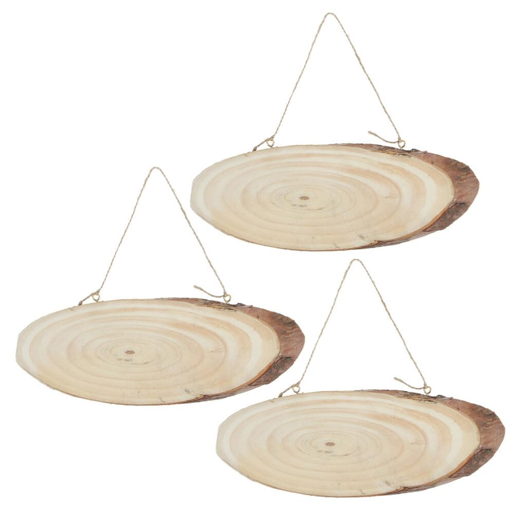 SUPVOX 3Pcs Oval Wooden Plaques with Hanging Jute Rope Rustic Pine Decoration Signs for DIY Crafts Wedding Table Numbers Wall Art