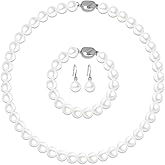 LYNNON 3 Piece 10mm Pearl Necklace Set for Women, Pearl Jewelry Set Includes Necklace, Bracelet and Earrings with Box for Brides Wedding Birthday Valentine Christmas Day Gifts