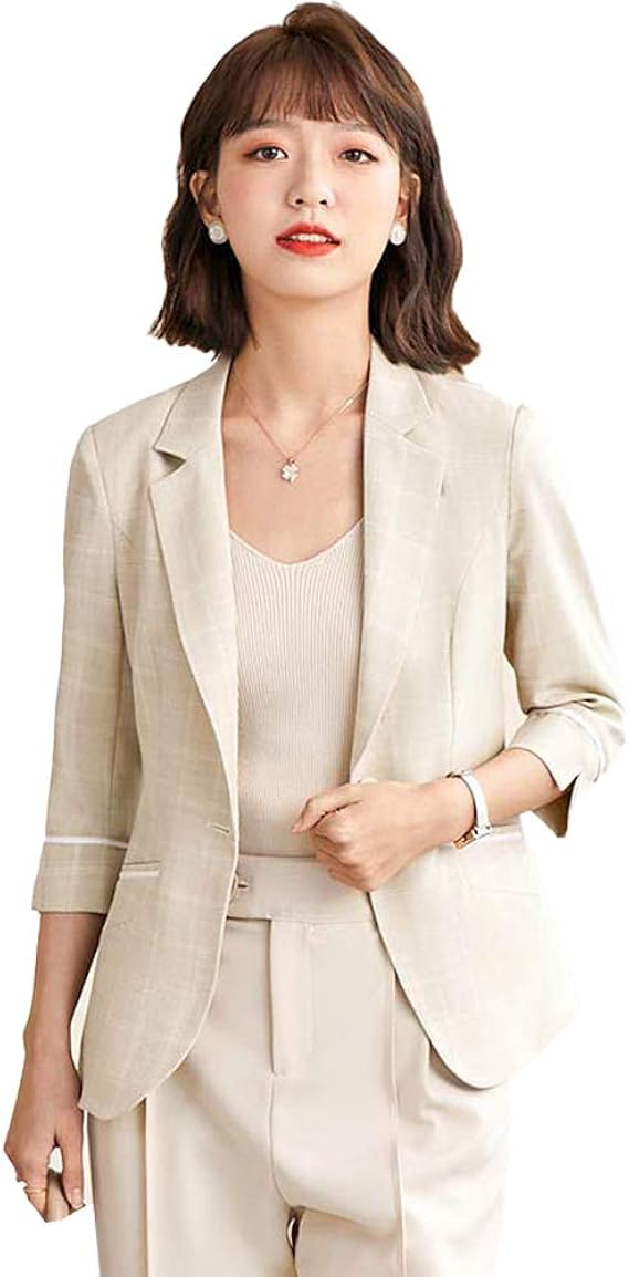 Amazon スーツ レディース ジャケット ャケット 可愛い 小香風 七分袖 上着 ファション 英伦風 ジュアル スタイリ ッシュジ Lサイズ 千鳥格 ストライプ 白 黒 チェック ベージュ ブルー ピンク 緑 黄 グレー パープル S Xxxxl 多型 コート ジャケット