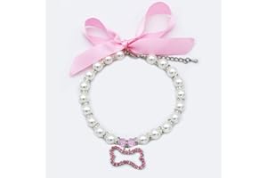 PETFAVORITES Fancy Pearl Crystal Dog Necklace Collar Jewelry for Small Dogs Puppy, Bling Cat Wedding Collar with Rhinestones Charm and Ribbon, Teacup Chihuahua Yorkie Clothes Outfits Accessories