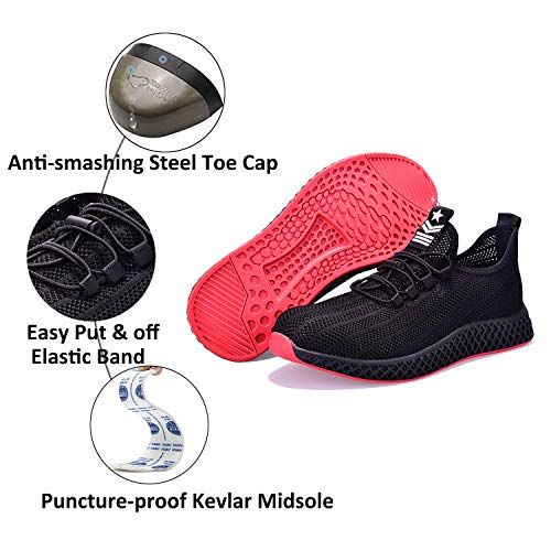 SUADEX Indestructible Steel Toe Shoes Men Women, Work Safety Shoes Slip Resistant Working Shoes Industrial Construction Sneakers for Summer 78A Black Size 11.5-12 Women/10-10.5 Men
