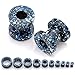 PiercingJ Pair 12G-5/8 (2-16mm) Color-electroplating Stainless Steel Screw Tunnels Ear Expander Stretcher Plugs Piercing Gauge, Black &Blue