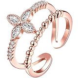 BOHG Jewelry Women's 18k Rose Gold Plated Cubic Zirconia Cz Flower Eternity Ring Engagement Wedding Band Size 7