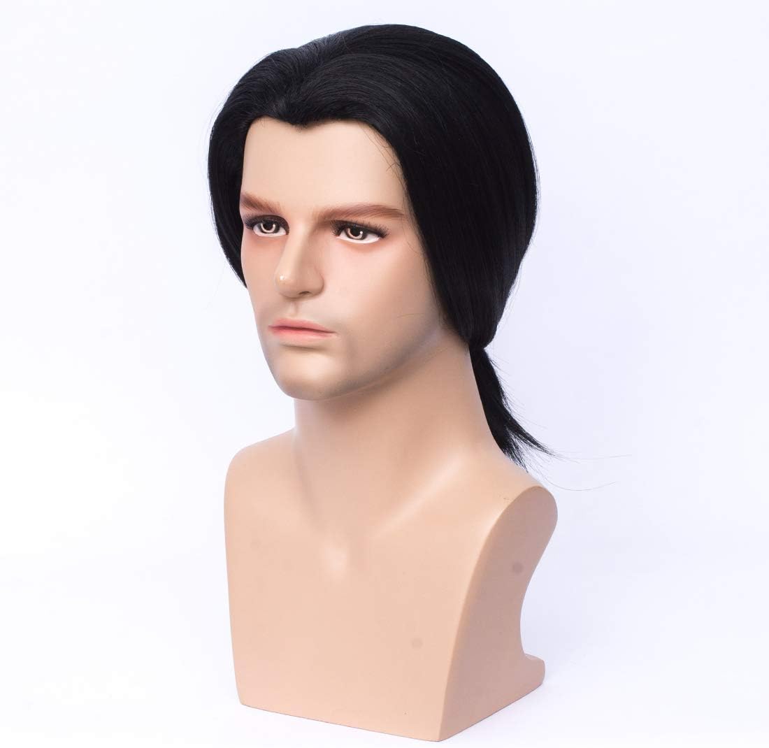 FVCENT Short Straight Black Vincent Vega Wig from Pulp Fiction Wigs with 1 Bolo Tie - Image 4