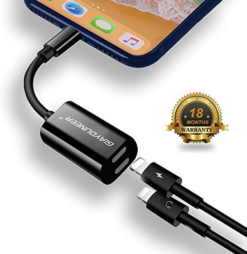 Dual Lightning Adapter iPhone 6 / 7 / 8 / X Plus pls Splitter , Giayouneer Double Port for Apple ios 10.3/11 Support Music Charging(Data/SYNC) Calling (Black)