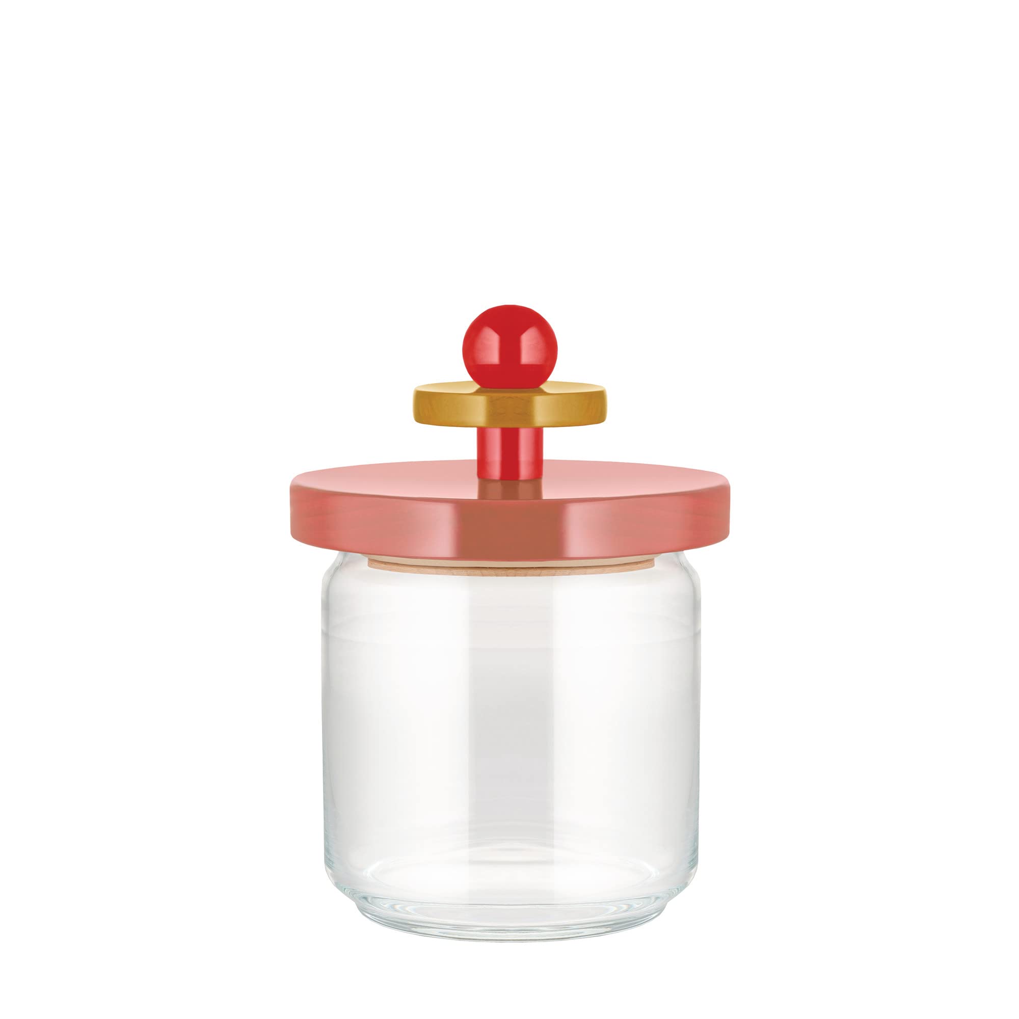 Alessi Mr. Sottsass I Suppose ES16 / 75 2 - Design Hermetic Glass Jar with Lid in Beech, Pink, Red and Yellow Wood