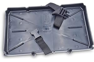 T-H Marine Narrow Battery Tray Holder with Poly Strap - Heavy Duty Space Saving Design and Recessed Mounting Wells Fit Group 27 Batteries - Boat and RV