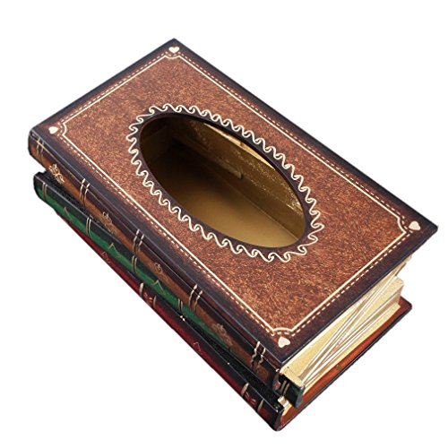 LYUS Tissue Holder Elegant Wooden Antique Book Design Tissue Paper Holder Dispenser Novelty Napkin Holder Toilet Bath Facial Tissue Box (Blue)