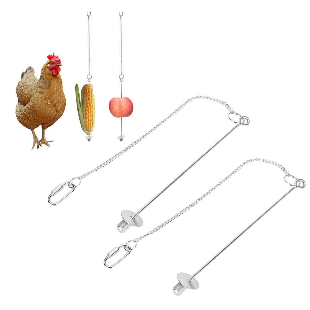 Stainless Steel Food Holder with Chain Fruit Fork for Chicken,Chicken Coop Accessories Chicken Feeder