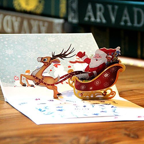 Christmas Santa Elk greeting Card 3D Pop Up with Envelopes for Xmas Christmas