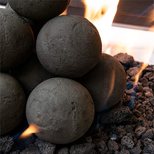 Ceramic Fire Balls | Set of 14 | Modern Accessory for Indoor and Outdoor Fire Pits or Fireplaces - Brushed Concrete Look | Midnight Black, 4 Inch