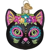 Old World Christmas Dia De Los Muertos Cat Glass Blown Ornament for Christmas Tree, Handcrafted Holiday Decoration, Dia De Los Muertos Collection