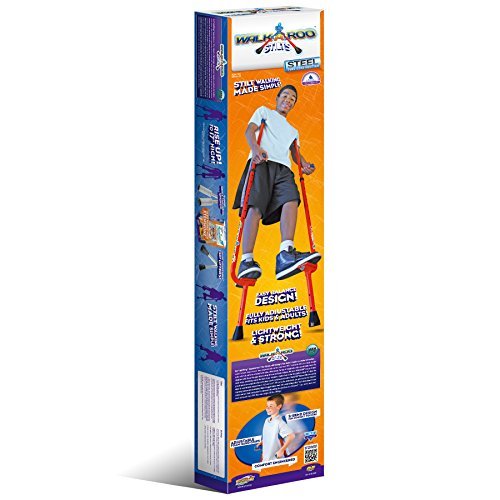 Original Walkaroo Steel Stilts by Air Kicks with Ergonomic Design for Easy Balance Walking, Assorted Colors (Blue or Red)