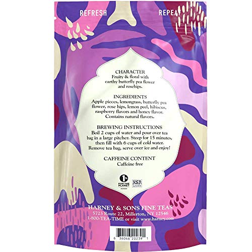 HARNEY & SONS INDIGO PUNCH HERBAL ICED TEA POUCHES, BUTTERFLY PEA FLOWER TEA, 15 COUNT (PACK OF 1)
