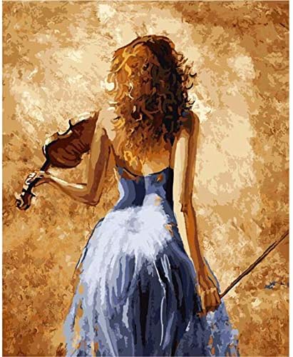 MingSH Painting by Numbers Adults Diy Kits Canvas Oil Paint for Kids, Students Beginner with Brushes and Acrylic Pigment - Violin Girl 16*20 inches (Frameless)