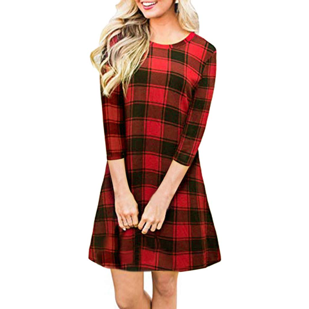 Women Tunic Tops Dresses Lady Plaid Button Irregular Hem Sleeveless Evening Party Dress