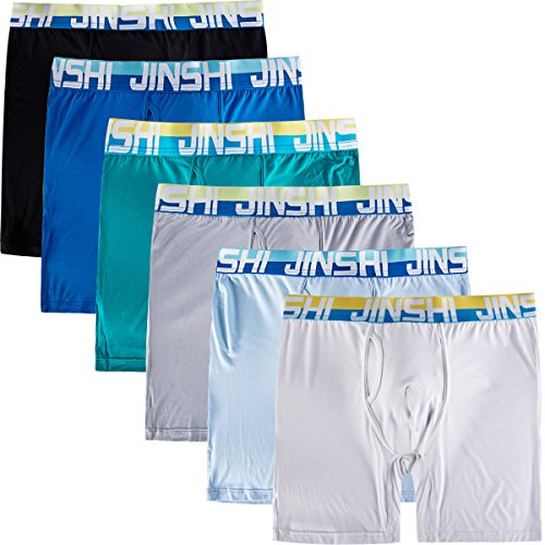 JINSHI 6-Pack Mens Breathable Performance Long Leg Boxer Briefs Bamboo Trunks Assorted Colors Size L