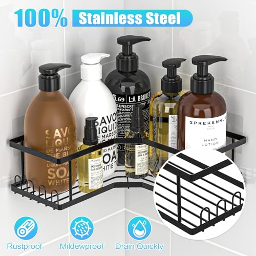 EastShark 5 Pack Corner Shower Caddy Stainless Steel Shower Organizer Shelf with Soap Holder, Bottle Holder & Hook Wall-Mounted Shower Shelves for Inside Shower Kitchen,