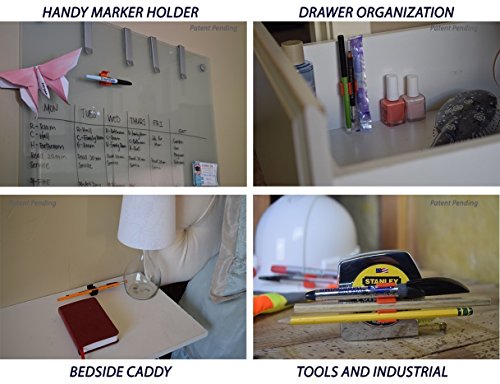 (10 pk) Black Self Adhesive Pencil Pen and Marker Holder Adhesive Clip - Best Mount Organizer to Stick on nightstand, Junk Drawer, Clutter Cabinet, Bedside, etc. - Great for Kitchen, Craft Room, etc.