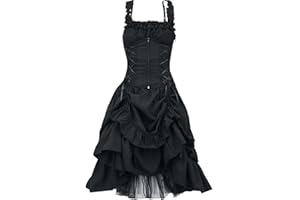 symoid Gothic Dresses for Women Ruffle Spaghetti Strap Punk Dress with Corset Maxi Prom Dress Tiered Cocktail Party Wear