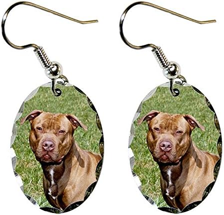Canine Designs American Pitbull Scalloped Edge Oval Earrings