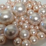 Vase Filler Pearls For Floating Pearl Centerpieces, 80 Blush Pink Pearls Jumbo & Mix Size No Hole Pearls, (Transparent Gel Beads Required To Create Floating Pearls Sold separately)