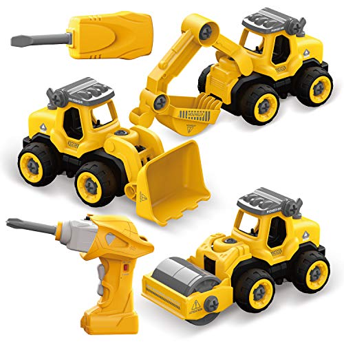 FunLittleToy DIY Electric RC Truck Car 3 in 1, Take Apart Construction Vehicles for Kids Gifts, Educational Toys for Kids