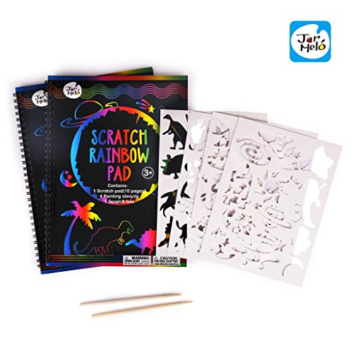 Jar Melo Scratch Off Pad Rainbow Paper Painting Notebook 20 Big &Thick Sheets with 4 Painting Stencil Colorful Scratch Board Art for Adults and Kids - Thumbnail 7