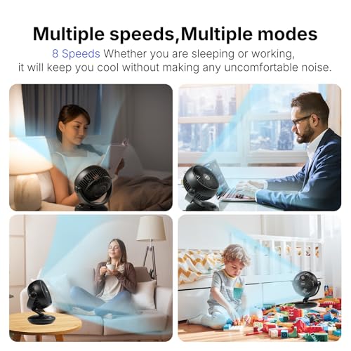 Fan for Bedroom with Remote,Ultra Quiet Desk Fans,with 3 Modes,8 Speeds,9-Hour Timer,10 inch,High-Velocity Cooling,Auto Oscillation Table Fans,Touch Control,for Home,Dorm&Office