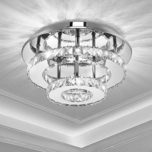 Garwarm Modern Led Ceiling Light 12 Inch Stainless Steel K9 Crystal Flush Mount Lights Fixture Three Layers Round Chandelier Ceiling Lamp For Dining Living Room Bedroom 36w 6500k Cool White Buy Online At