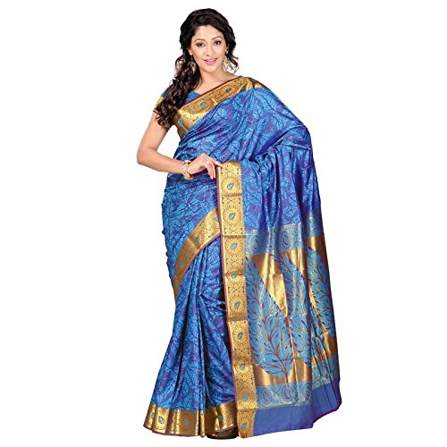 Janasya Women'S Blue Kanjivaram Art Silk Saree