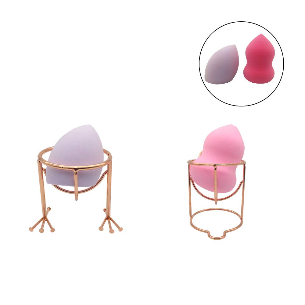 Makeup Sponge Holder,2 Pack Beauty Puff Dry Holder Rack Stand Egg Powder Puff Display Stand Storage,Sponge is included(Rose Gold)