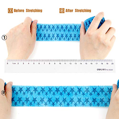 MUEUSS Self Adhesive Bandage First Aid Tape Strong Elastic Wraps for Pets Animals & Ankle Sprains & Medical Support, Blue Star 2 Inches x 5 Yards,6 Rolls
