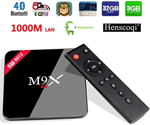 Henscoqi M9X M3 Plus Smart TV Box Amlogic S912 Octa Core ARM Cortex-A53 Android 6.0 RAM DDR3 3GB ROM Onboard eMMC Flash 32GB 1000Mbps LAN BT 4.0 2.4GHZ/5.8GHZ Wifi(Pure Version) (M9X 32GB)
