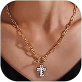 KALOAURA Chunky Cross Necklace for Women, 14K Gold/Silver Plated Statement Paperclip Chain Double Cross Pendant Necklaces Non Tarnish for Faith Religious Christian Jewelry Gifts
