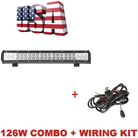 Topcarlight 126W 20 inch LED Lights Bar Chips Flood Spot Combo Beam Off Road Truck 4wd SUV ATV Waterproof with Wiring Harness