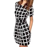Soly Tech Womens Short Sleeve Casual Plaid Pencil Mini Dress Black S-XL
