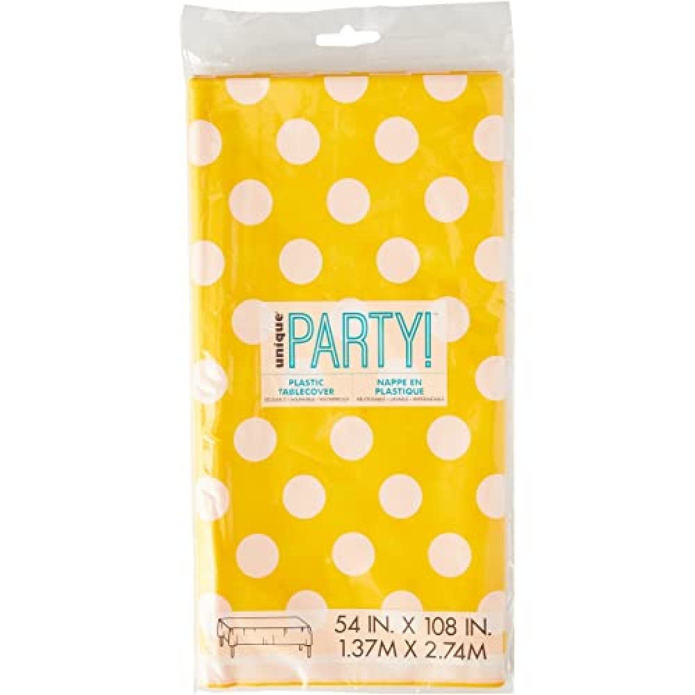 Unique Party 50263 - Plastic Yellow Polka Dot Tablecloth, 9ft x 4.5ft