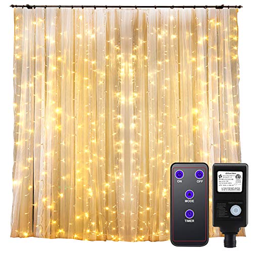 GDEALER 300 Led Window Curtain Lights with Timer Remote Control String Lights Fairy Lights for Wedding Party Bedroom 6.6x6.6ft Hanging Lights Twinkle Lights Christmas Lights Wall Decor Warm White