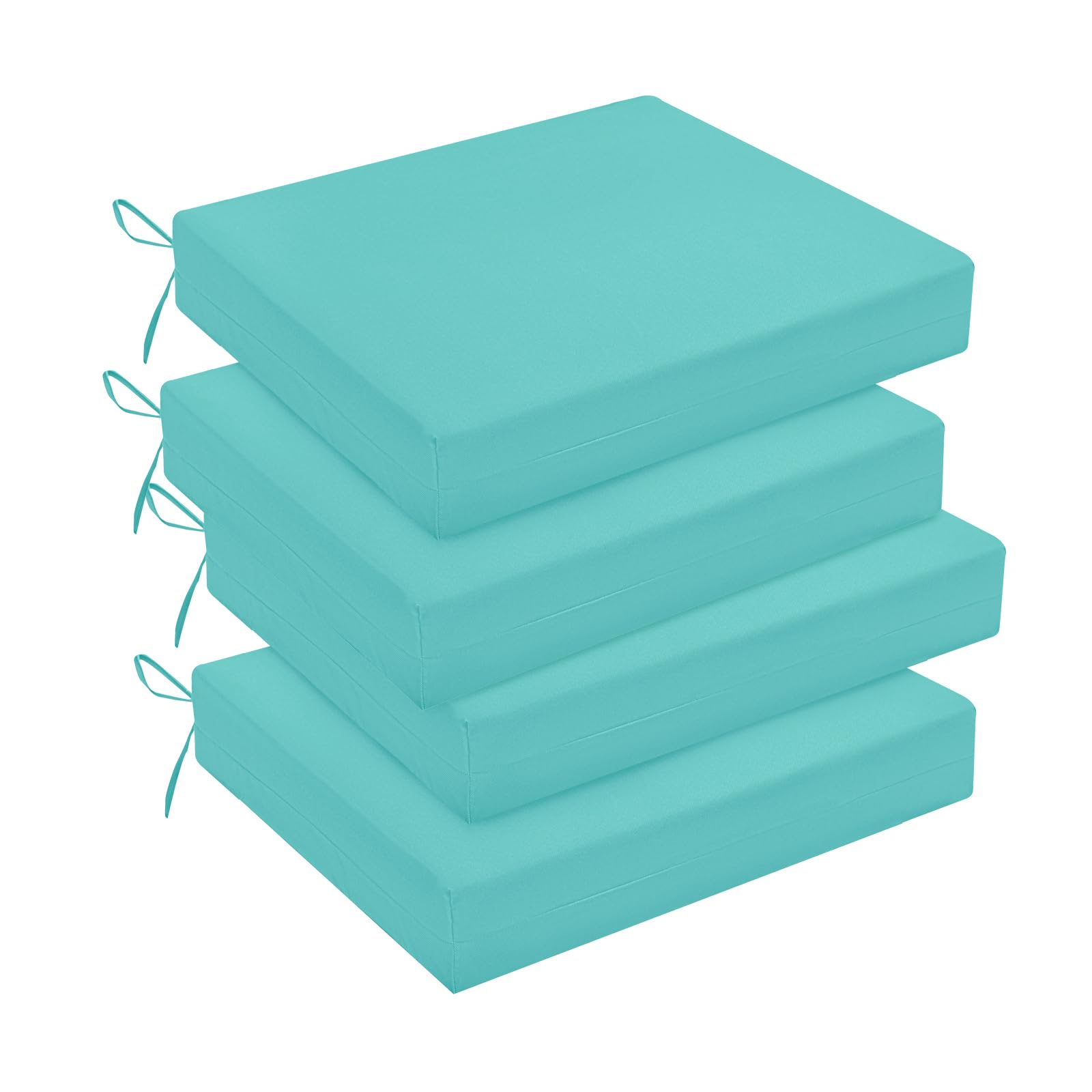 downluxe Outdoor Chair Cushions Set of 4 for Patio Furniture, Water-Resistant Square Corner Patio Chair Cushions with Ties, High Density Foam Outdoor Seat Cushion, 18.5" X 16" X 3", Teal Image