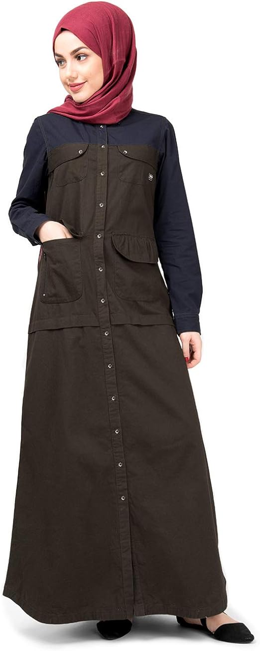 Silk RouteÂ© Navy & Olive Full Front Open Abaya Cotton Urban Maxi Dress Jilbab Small 56 Green 