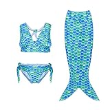 3pcs Fancy Children Swimmable Mermaid Tail Swimsuit Set Bikini