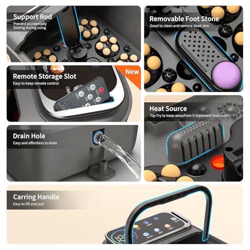 Omnqira Collapsible Foot Spa Bath with Heat and Massage, Motorized Shiatsu Foot Massager Tub for Plantar Fasciitis & Stress Relief, Temp Control, Bubbles, Remote, Pedicure Spa at Home