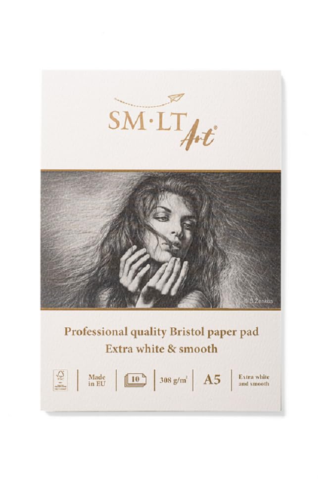 SM.LT Bristol Sketchbook - Ideal for Pencils, Pens and Markers - A5 - 10 Sheets - 308gsm - 5PS-10(308)/PRO/FSC