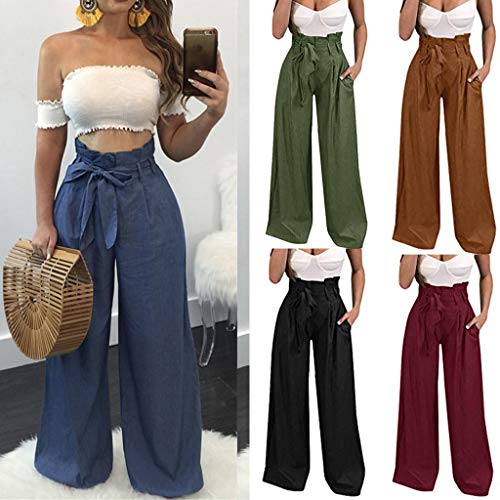 CCatyam Plus Size Wide Leg Pants for Women, Yoga Trousers Bandage Sexy Loose Casual Fashion Navy