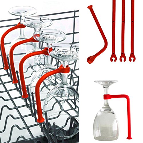 FTXJ Adjust Silicone Wine Glass Dishwasher Goblet Holder Safer Stemware Saver (Red)