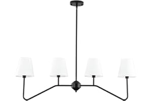 9MMML 39" 4 Arms Kitchen Island Lighting,4 Lights Dining Room Chandelier,Black Body + Fabric Shade Fixture for Hallway Entryway Foyer Living Room,E12 Bulb