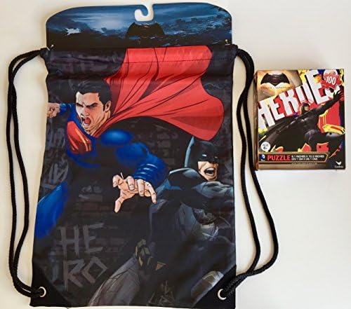 Batman vs Superman 2 Pc Bundle: Heroes Puzzle (100 Pieces) + Batman And Superman Cinch Draw String Bag